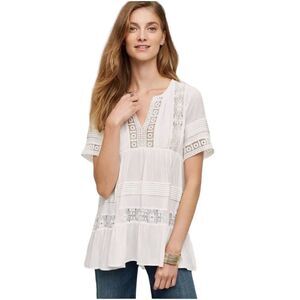 Maeve Boho Tiered Lace Crochet Tunic Top Ivory White Women’s Size Extra Small XS